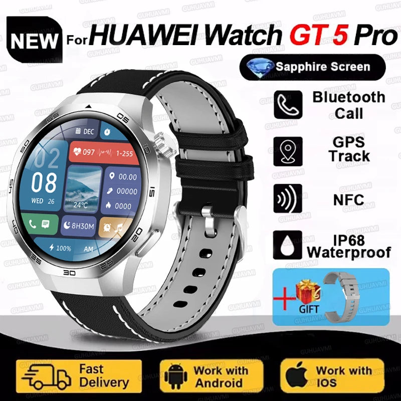 ساعة هواوي GT5 Pro الذكية، شاشة AMOLED، NFC، جهاز تعقب GPS، بلوتوث، مكالمة صحية، مقاومة للماء، ساعة ذكية للرجال والنساء / Huawei Watch GT5 Pro Smart Watch AMOLED Screen NFC GPS Tracker Bluetooth Call