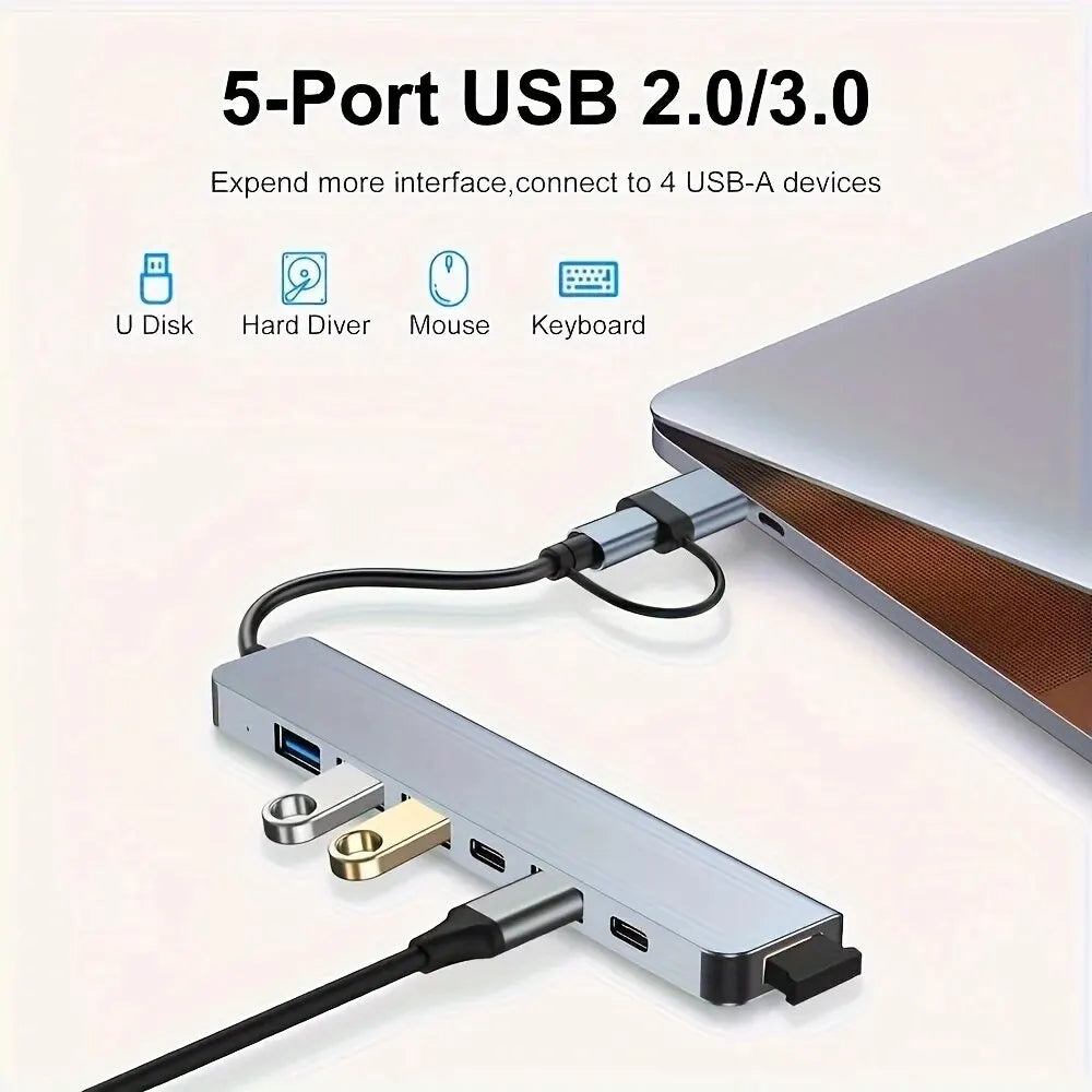 محور USB C محور USB 3.0، موسع USB 7 في 1 من الألومنيوم VIENON، مقسم USB مع 1 X USB 3.0، 4 X USB 2.0 و2 X منافذ USB C / USB C Hub USB Hub 3.0, VIENON Aluminum 7 in 1 USB Extender