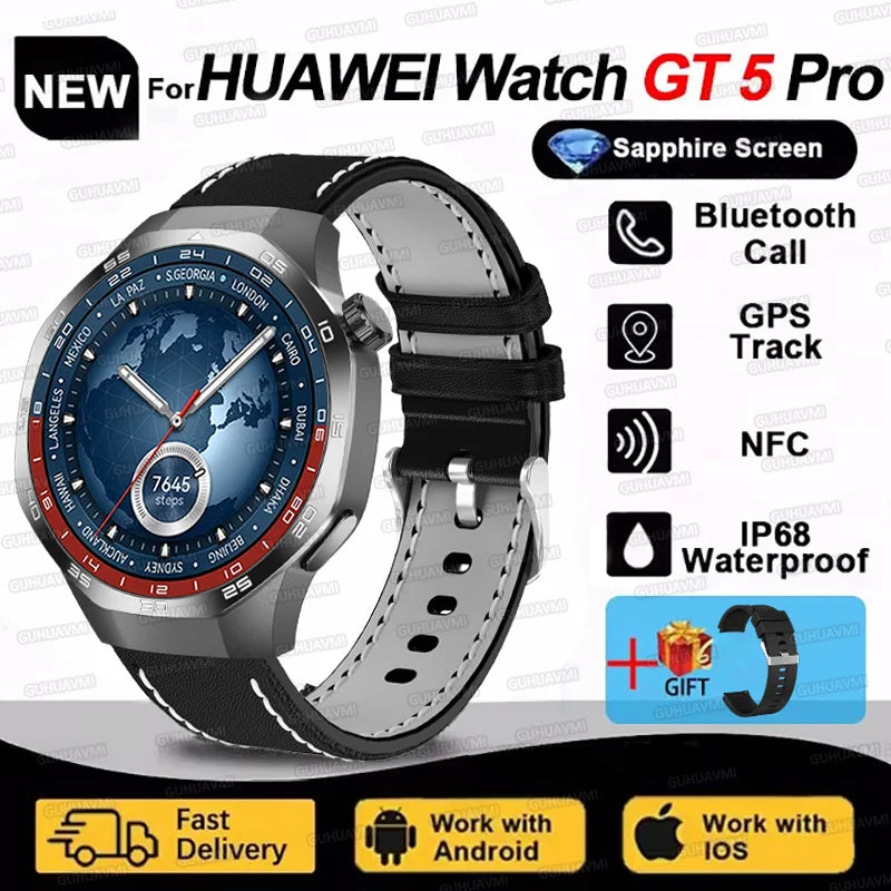 ساعة هواوي GT5 Pro الذكية، شاشة AMOLED، NFC، جهاز تعقب GPS، بلوتوث، مكالمة صحية، مقاومة للماء، ساعة ذكية للرجال والنساء / Huawei Watch GT5 Pro Smart Watch AMOLED Screen NFC GPS Tracker Bluetooth Call