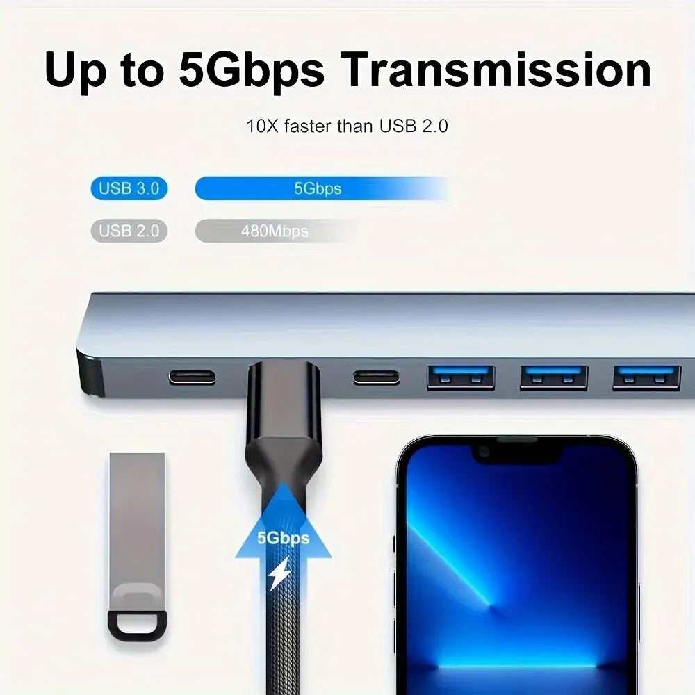 محور USB C محور USB 3.0، موسع USB 7 في 1 من الألومنيوم VIENON، مقسم USB مع 1 X USB 3.0، 4 X USB 2.0 و2 X منافذ USB C / USB C Hub USB Hub 3.0, VIENON Aluminum 7 in 1 USB Extender